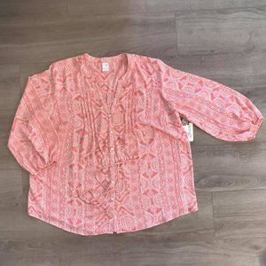 Terra Sky Mandala Print Button Down Shirt Size 1X NWT